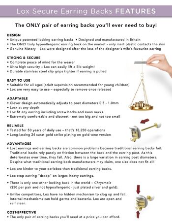 36 LOX or Fermoir sécurisé Boucles d'oreille 10