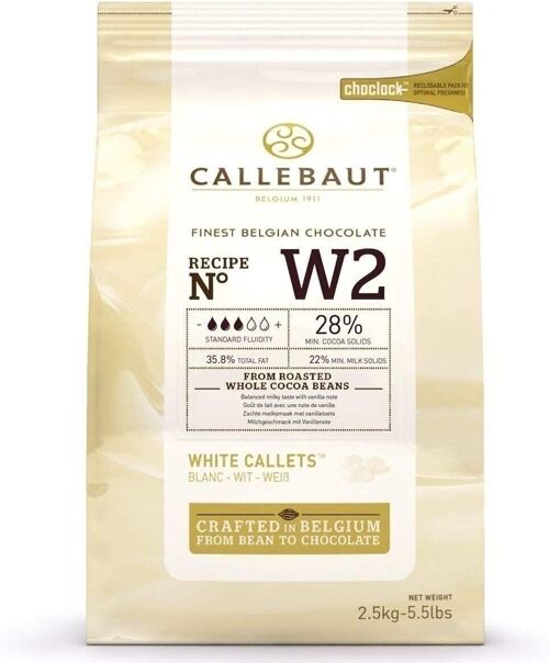 Callebaut N°W2 Finest - 28% Chocolat blanc belge (pistolles/callets), 2.5 KG