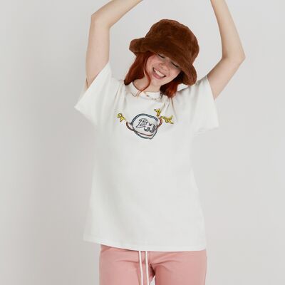 T-shirt girocollo oversize Milky Way con grafica sul petto in bianco sporco