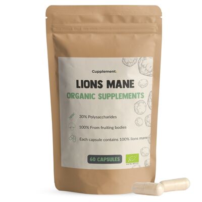 Cupplement - Lions Mane Kapseln 60 Stück - Biologisch - 500 MG pro Kapsel - Kein Pulver - Nahrungsergänzungsmittel - Superfood - Pilz - Pilz - Perückenpilz - Hericium erinaceus