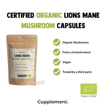 Cupplement - Lions Mane Capsules 60 Pièces - Biologique - 500 MG par capsule - Sans poudre - Supplément - Superaliment - Champignon - Champignon de perruque - Hericium Erinaceus 7