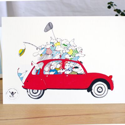 Poster Band of dog friends in 2 CV - Joyful and colorful, playful and poetic - Children's room