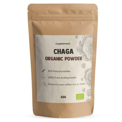 Supplément | Chaga 60 grammes | Biologique | Livraison gratuite et scoop | Poudre de champignons de la plus haute qualité