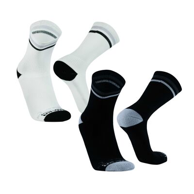 Impulse I Sportsocken lang, leichte Running Socks mit Anti-Blasenschutz, atmungsaktive Laufsocken, Compression Socks 2 Paar, für Damen und Herren - Schwarz/Weiss | SILVERA NANOTECH