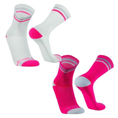 Impulse I sports socks long, light running socks with anti-blister protection, breathable running socks, compression socks 2 pairs, for women and men - fuchsia | SILVERA NANOTECH