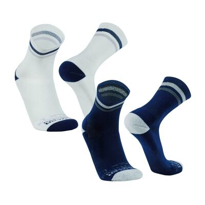 Impulse I Sportsocken lang, leichte Running Socks mit Anti-Blasenschutz, atmungsaktive Laufsocken, Compression Socks 2 Paar, für Damen und Herren - Navy Blau | SILVERA NANOTECH