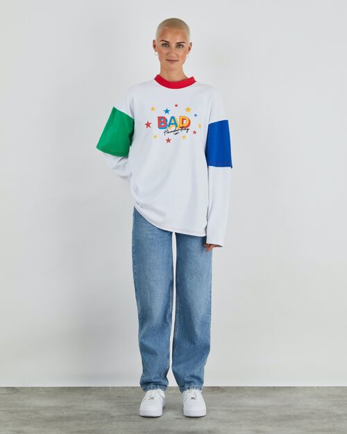 Playday 90 Oversized Long Sleeve Skater Raglan Tee With Graphic In White