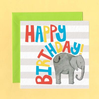 Carte de voeux d'anniversaire d'éléphant coloré