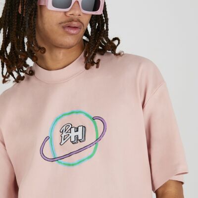 Simple World - T-shirt ras du cou oversize avec graphique - Rose layette
