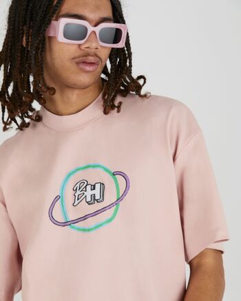 Simple World - T-shirt ras du cou oversize avec graphique - Rose layette 1