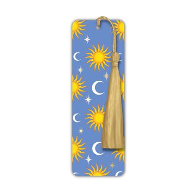 Luxuriöses foliertes Celestial Sun & Moon Lesezeichen (Blau / Gold)