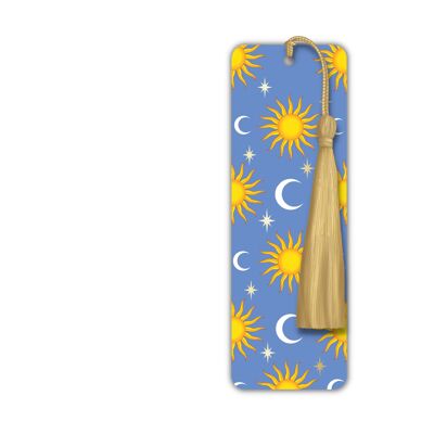 Luxuriöses foliertes Celestial Sun & Moon Lesezeichen (Blau / Gold)