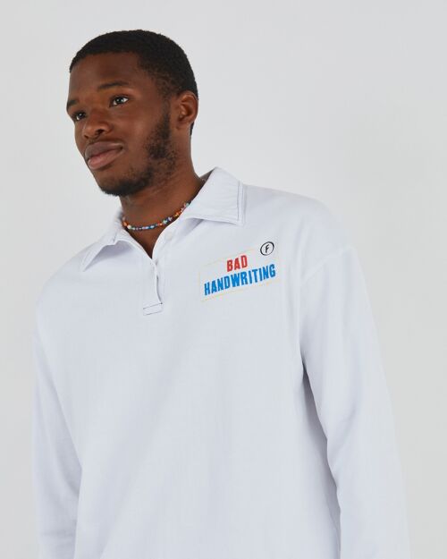 Sorta Smart Long Sleeve Polo Top With Embroidery In White