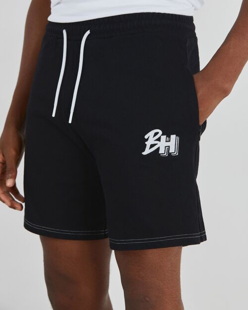 Squid Ink Baggy Drawstring Shorts With Embroidery In Black