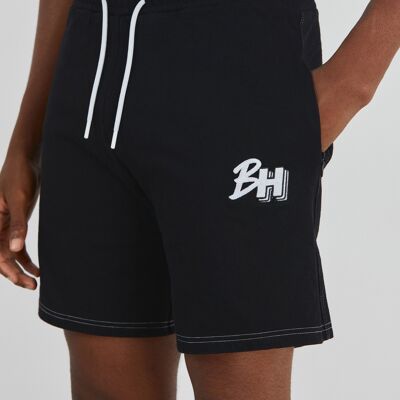 Squid Ink Baggy Drawstring Shorts With Embroidery In Black