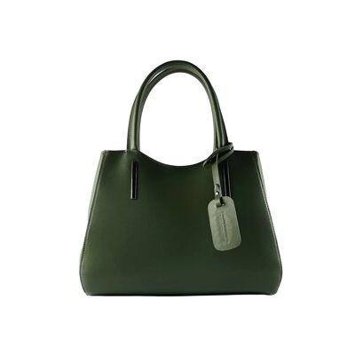 RB1004E | In Italien hergestellte Handtasche aus echtem Leder mit abnehmbarem Schultergurt und Karabinerhaken aus Gun Metal – Farbe Grün – Maße: 33 x 25 x 15 cm + Griffe 13 cm