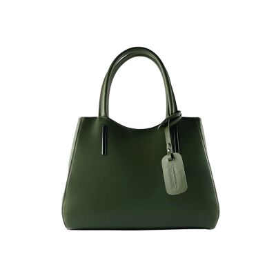 RB1004E | Bolso de mano Made in Italy en Piel Verdadera con Bandolera Desmontable y Mosquetones Gun Metal - Color Verde - Dimensiones: 33 x 25 x 15 cm + Asas 13 cm