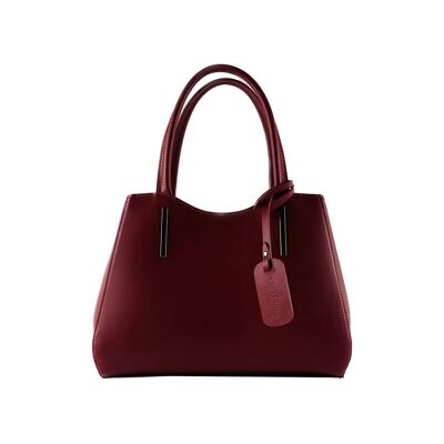 RB1004V | Hergestellt in Italien, Handtasche aus echtem Leder mit abnehmbarem Schultergurt und Karabinerhaken aus Gun Metal – Farbe Rot – Maße: 33 x 25 x 15 cm + Griffe 13 cm