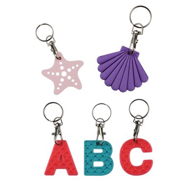 Porte-clés alphabet sirène, coquillage et étoile de mer