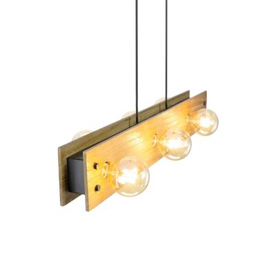 Pouzan 6-light wooden and metal pendant lamp