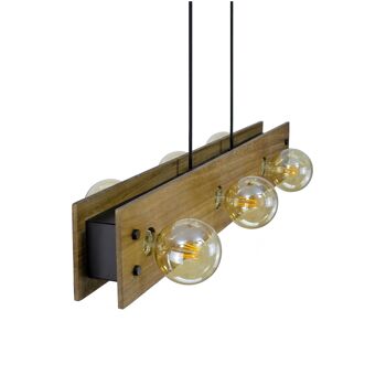 Suspension 6 lumières en bois et métal Pouzan 3