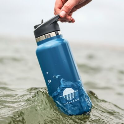 Stainless Steel 1000ml (1 litre) Insulated Water Bottle / Flask with Two Leak Proof Lids