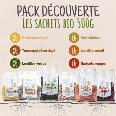 Organic legumes discovery pack - 500g sachets - Origin France