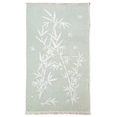 Jacquard velor terry beach towel with Bamboo fringes 90x170 390g/m²