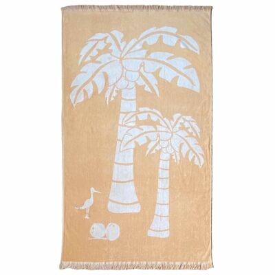 Serviette de plage éponge velours Jacquard avec franges Cocobeach 90x170 390g/m²