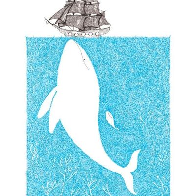 Poster A4 - Balena - Mare - Oceano - Mistero - Barca - Nave - Balena - Immensità