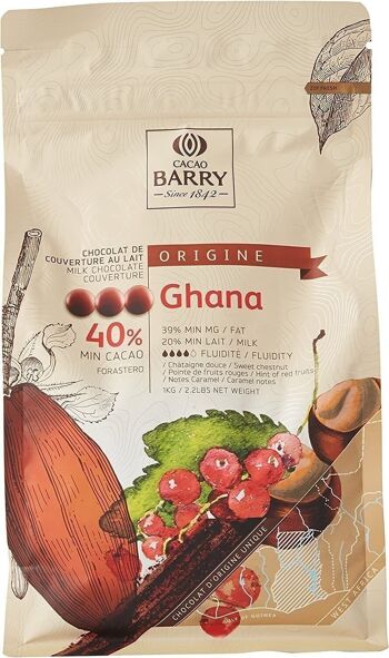 CACAO BARRY- 40% Min Cacao - Chocolat au lait de couverture- Cacao origine Ghana - Pistoles - 1 kg 1