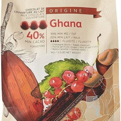 CACAO BARRY- 40% Min Cacao - Chocolat au lait de couverture- Cacao origine Ghana - Pistoles - 1 kg