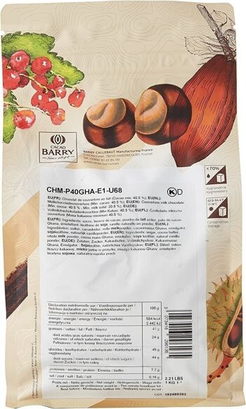 CACAO BARRY- 40% Min Cacao - Chocolat au lait de couverture- Cacao origine Ghana - Pistoles - 1 kg 2