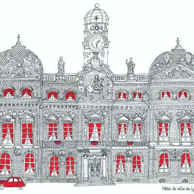 Póster A4 Ayuntamiento de Lyon - Monumento Francia - Arquitectura - Ciudad