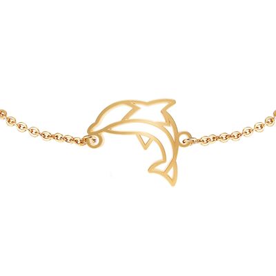 Fauna Dolphin Animal Bracelet Gold or Silver Finish with Black Chain or Cord for Women, Men or Children, Resistant and Adjustable Made in France