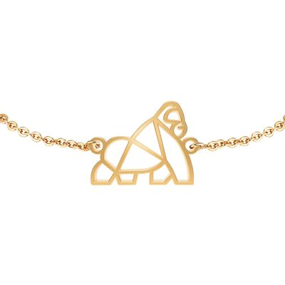 Fauna Gorilla Animal Bracelet Gold or Silver Finish with Black Chain or Cord for Women, Men or Children, Resistant and Adjustable Made in France