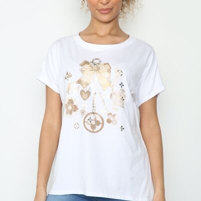 T-shirt con design a catena con fiocco
