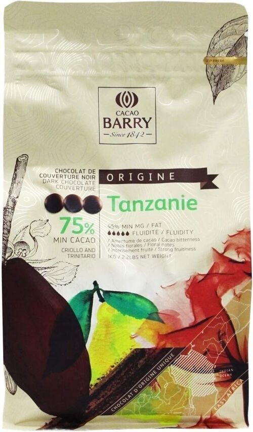 CACAO BARRY - CHOCOLAT NOIR DE COUVERTURE -CACAO 75% - ORIGINE TANZANIE- 1KG