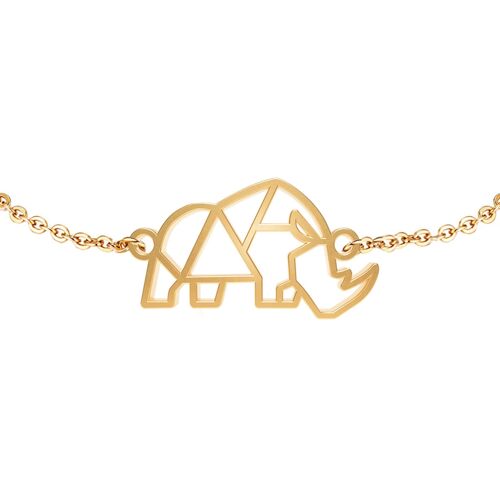 Bracelet Animal Fauna Rhinocéros Finition Or ou Argent avec Chaîne ou Cordon Noir pour Femme, Homme ou Enfant, Résistant et Ajustable Fabriqué en France