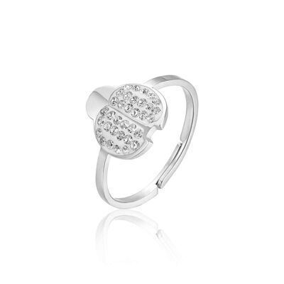 Anillo de acero con mariquita de cristal blanco - talla: m