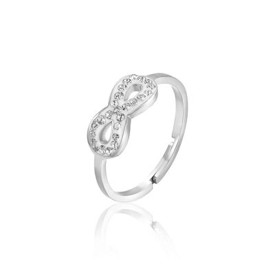 Steel ring with infinity and white crystals - size: m