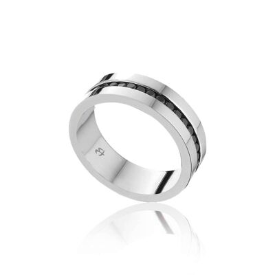 Steel ring and black zircons