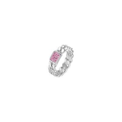 Bague en acier avec cristaux fuchsia