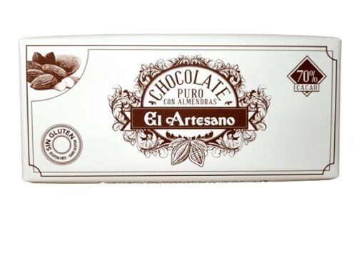 CHOCOLATE PURO 70% C/ALMENDRAS 150g ARTESANO