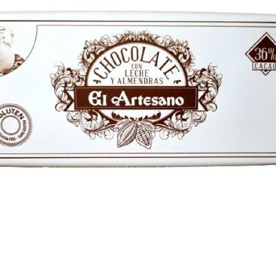 CHOCOLATE C/LECHE-ALMENDRA 36%  150g ARTESANO