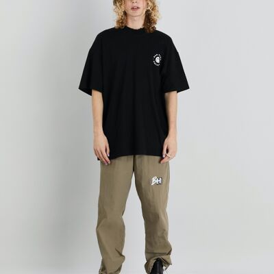 Stone Cold Skater Loose Fit Drawstring Parachute Pants With Embroidery In Taupe