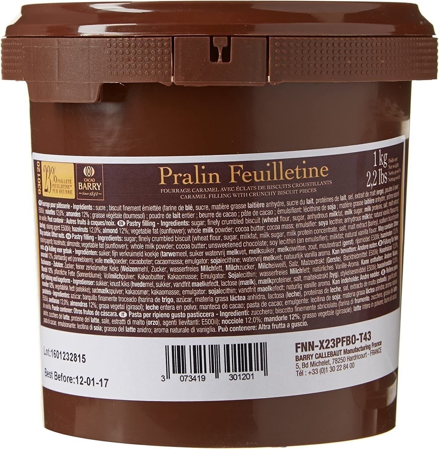 CACAO BARRY - Pralin Feuilletine Blend 23% Glitter Feuilletine/12% Nocciole/12% Mandorle 1 kg