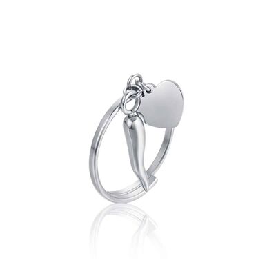 Steel ring with heart and horn