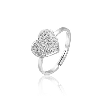 Steel ring with heart and white crystals - size: m