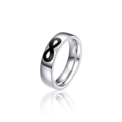 Steel ring with infinity in black enamel size 15